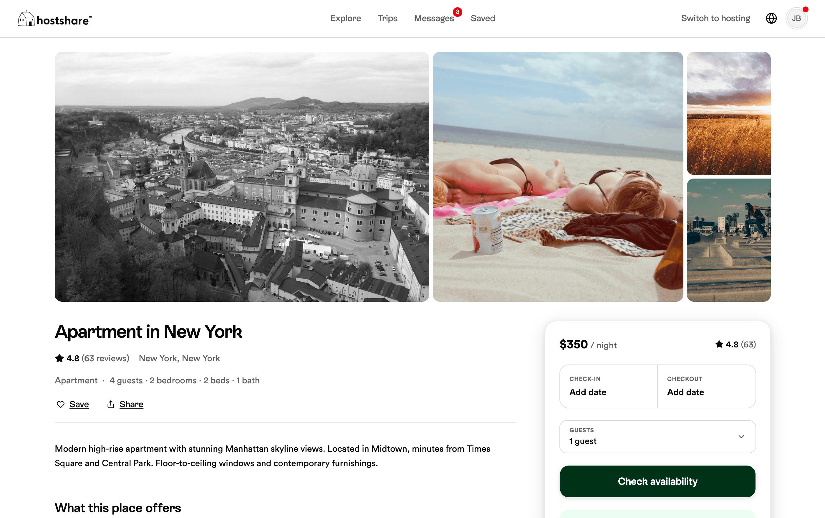 Hostshare listing detail — Apartment in New York gallery with booking panel