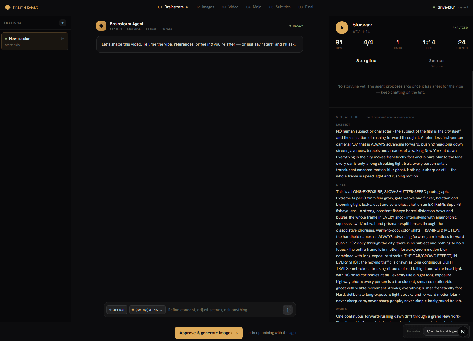 framebeat — The agent drafts the visual bible from your track