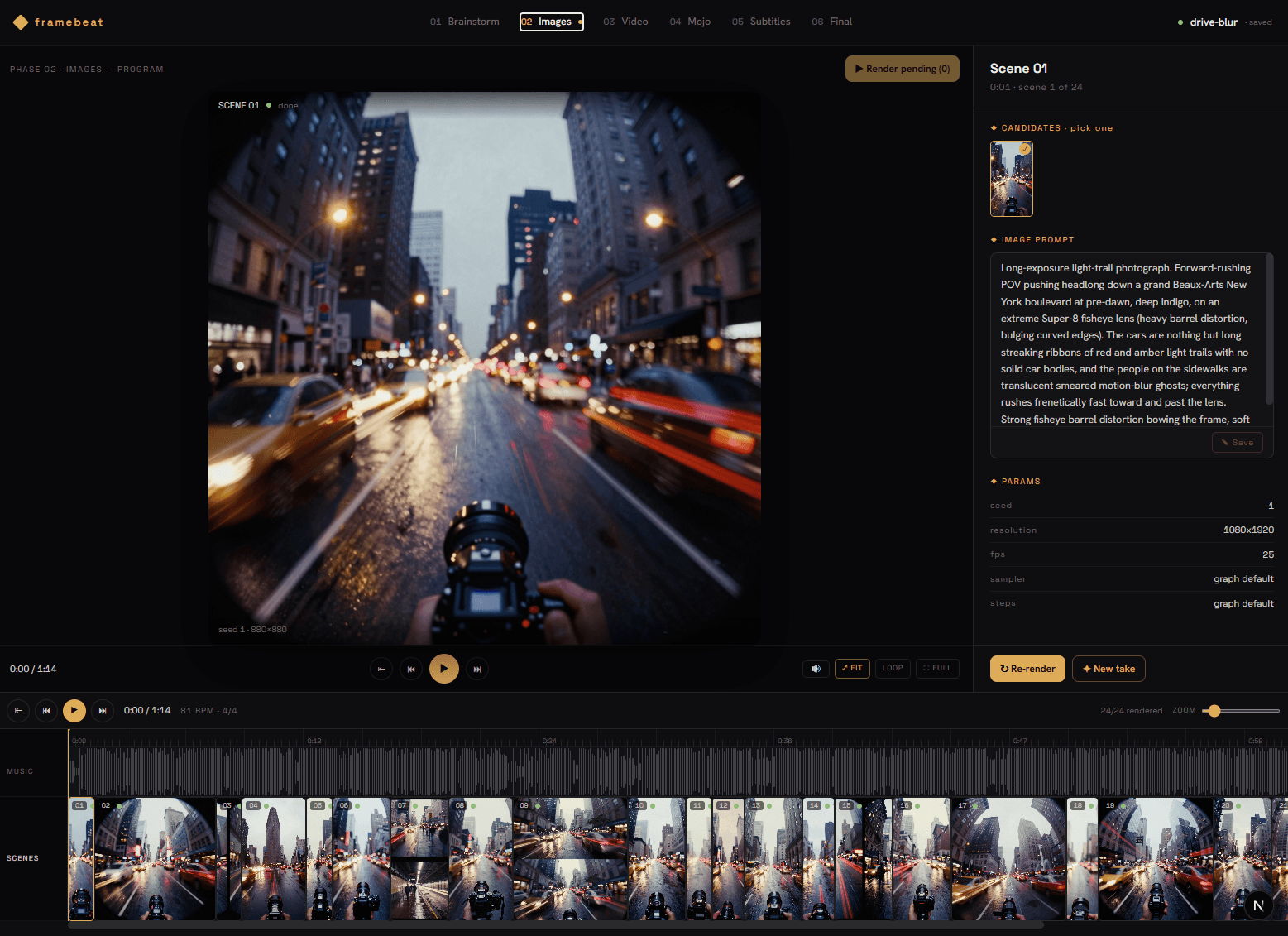 framebeat — A still per scene, laid along the beat grid